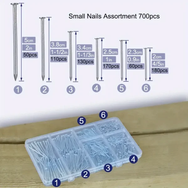 700pcs Stainless Steel Nails Assortment Kit